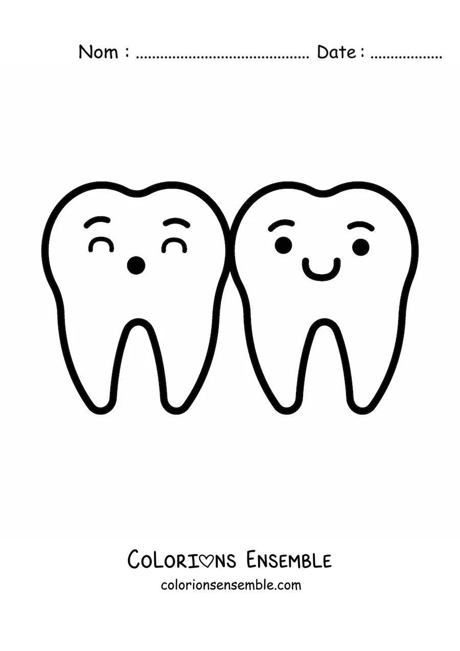 Image à colorier de dents kawaii