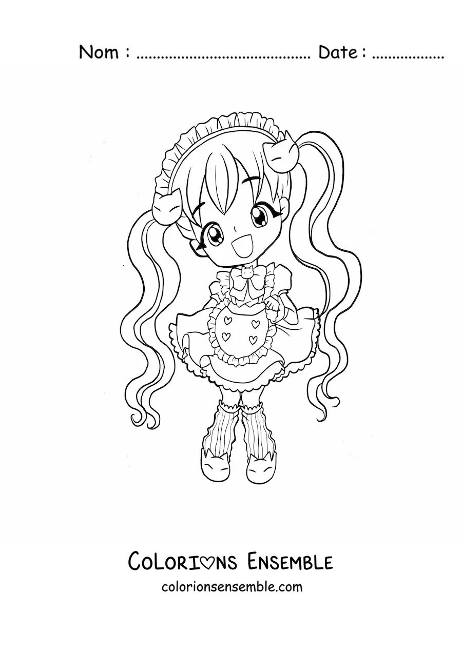 Image à colorier d'une fille anime chibi avec des couettes