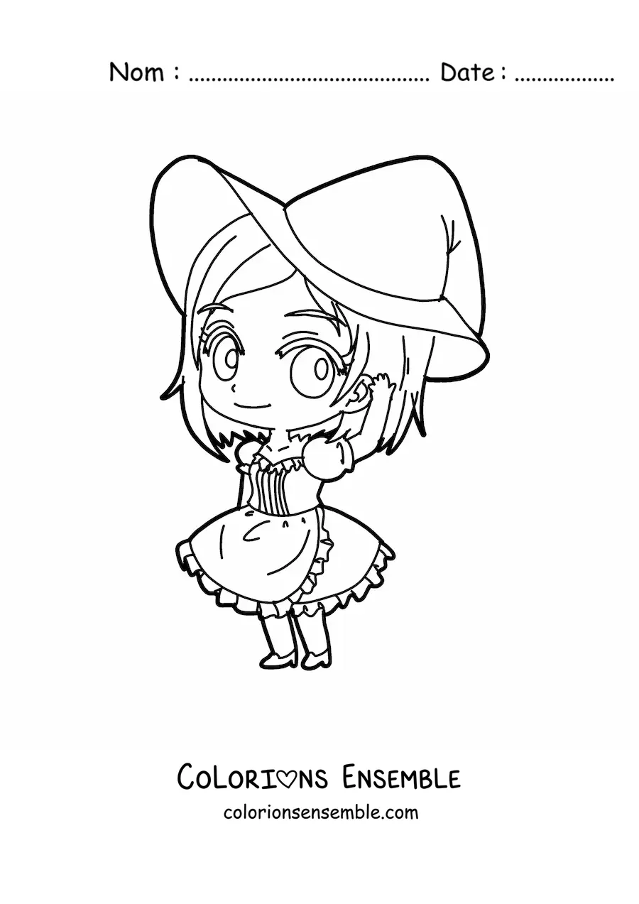 Image à colorier d'une fille chibi avec une robe de sorcière