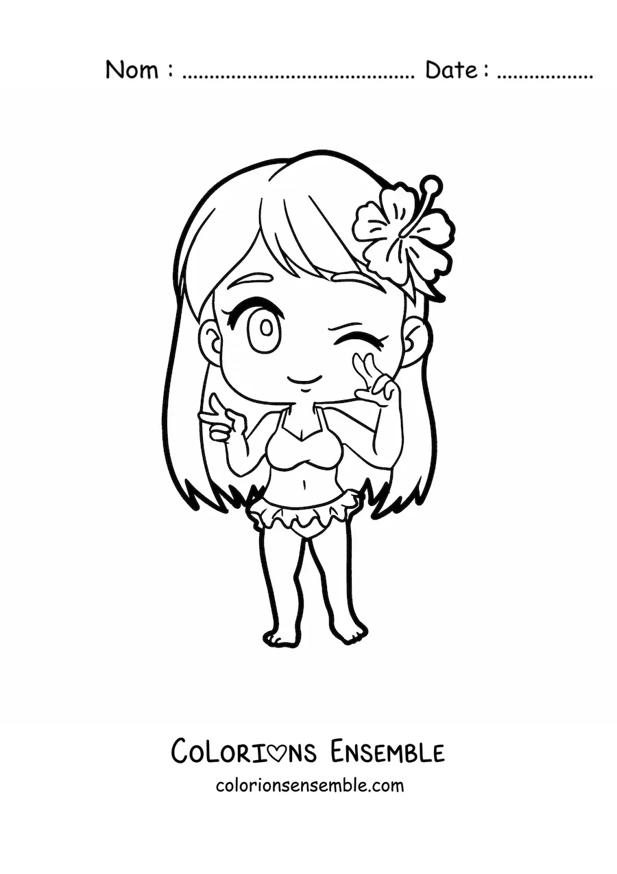 Image à colorier d'une fille chibi en bikini