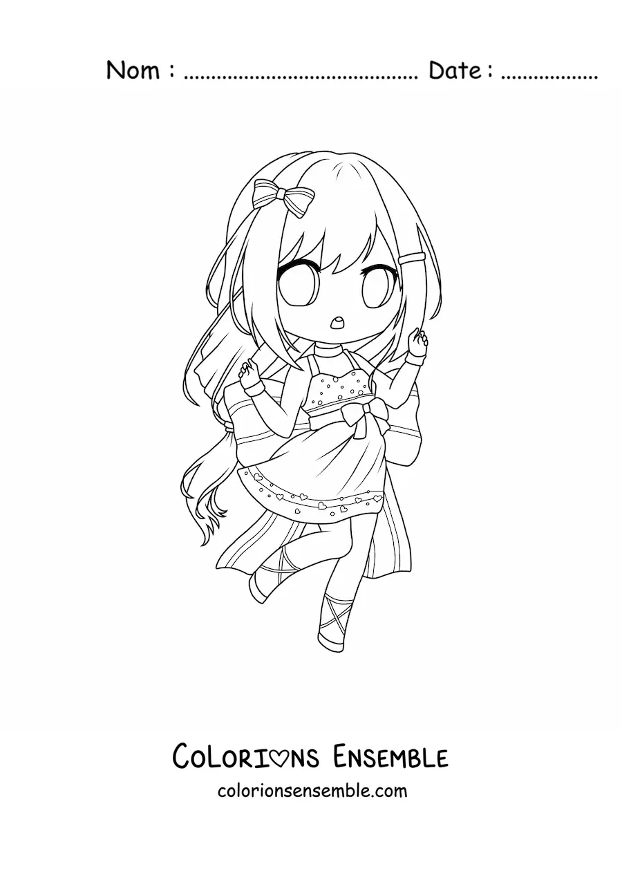 Image à colorier d'une fille chibi en robe d'été