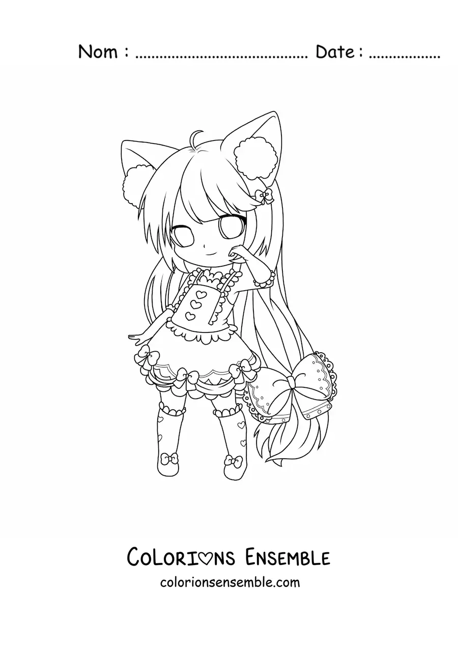 Image à colorier d'une fille chibi avec des oreilles de neko