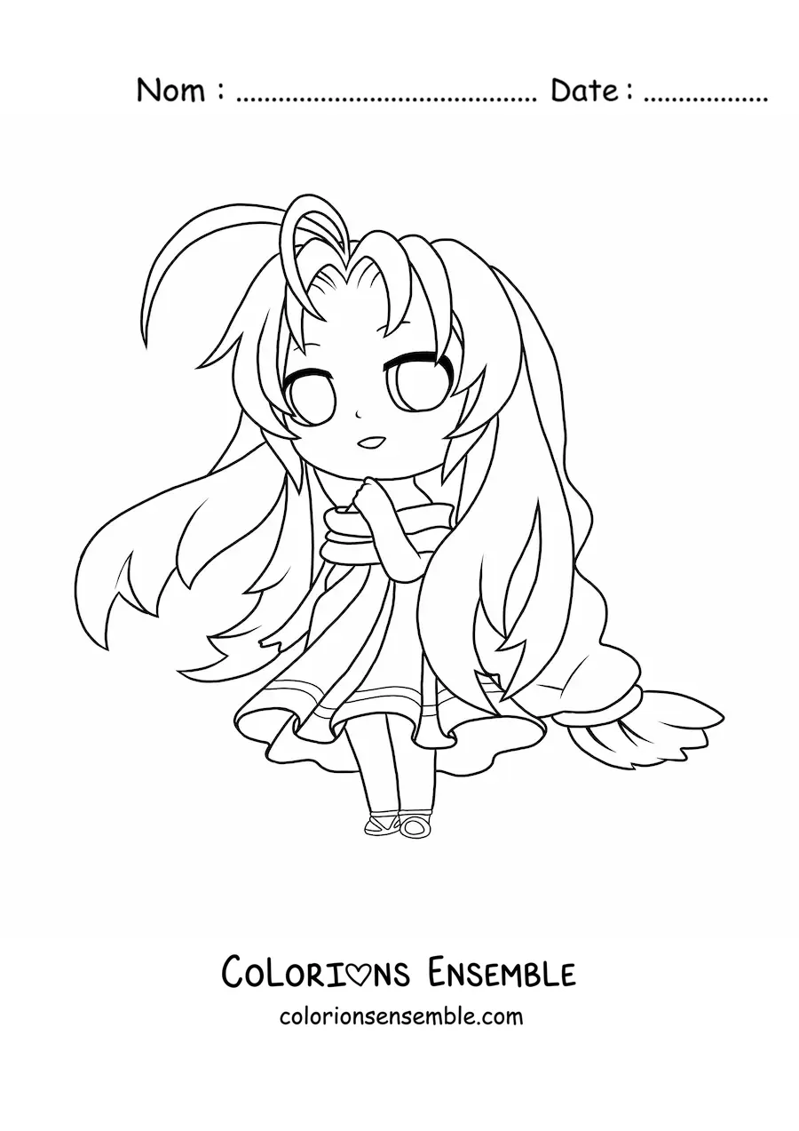 Image à colorier d'une fille chibi avec une robe longue