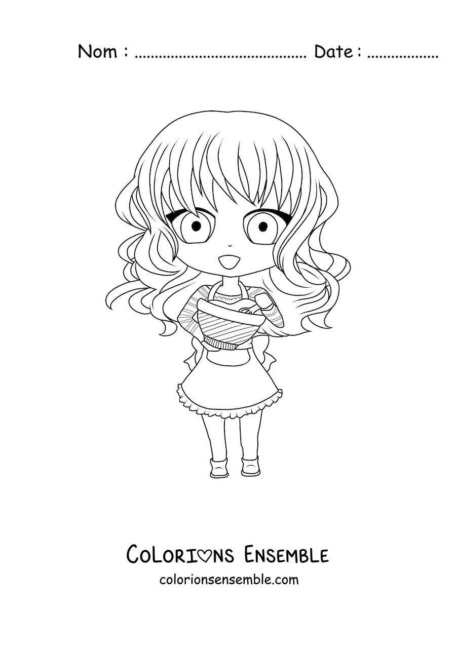 Coloriage d'une fille chibi en train de cuisiner
