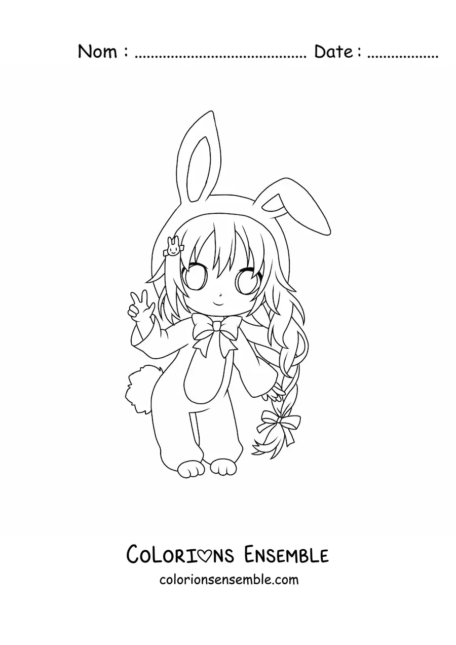 Coloriage d'une fille chibi déguisée en lapin de Pâques
