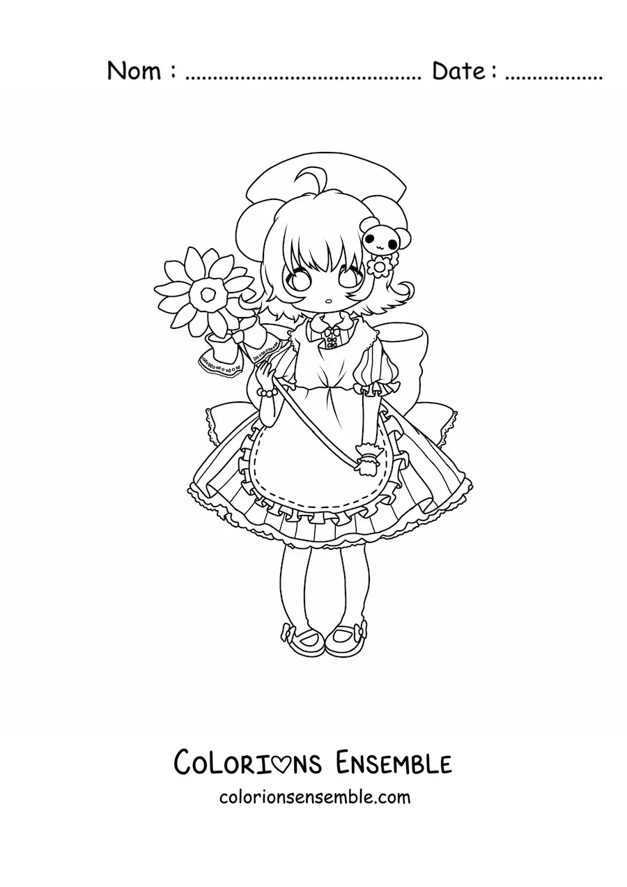 Coloriage d'une fille chibi avec des oreilles de souris