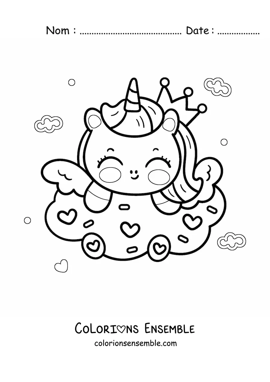 Coloriage d'une licorne kawaii avec un biscuit