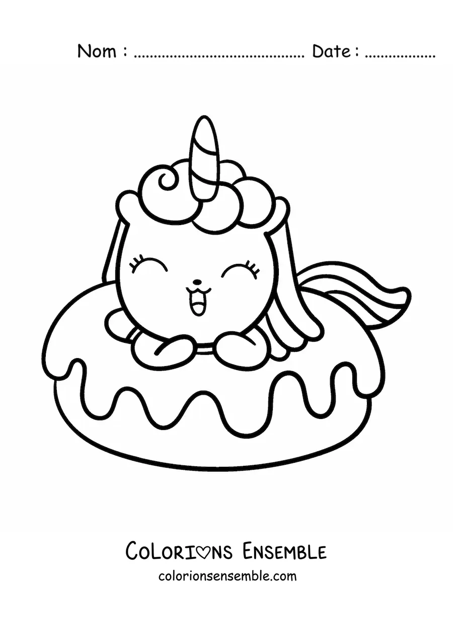Coloriage d'une licorne mignonne dans un donut géant