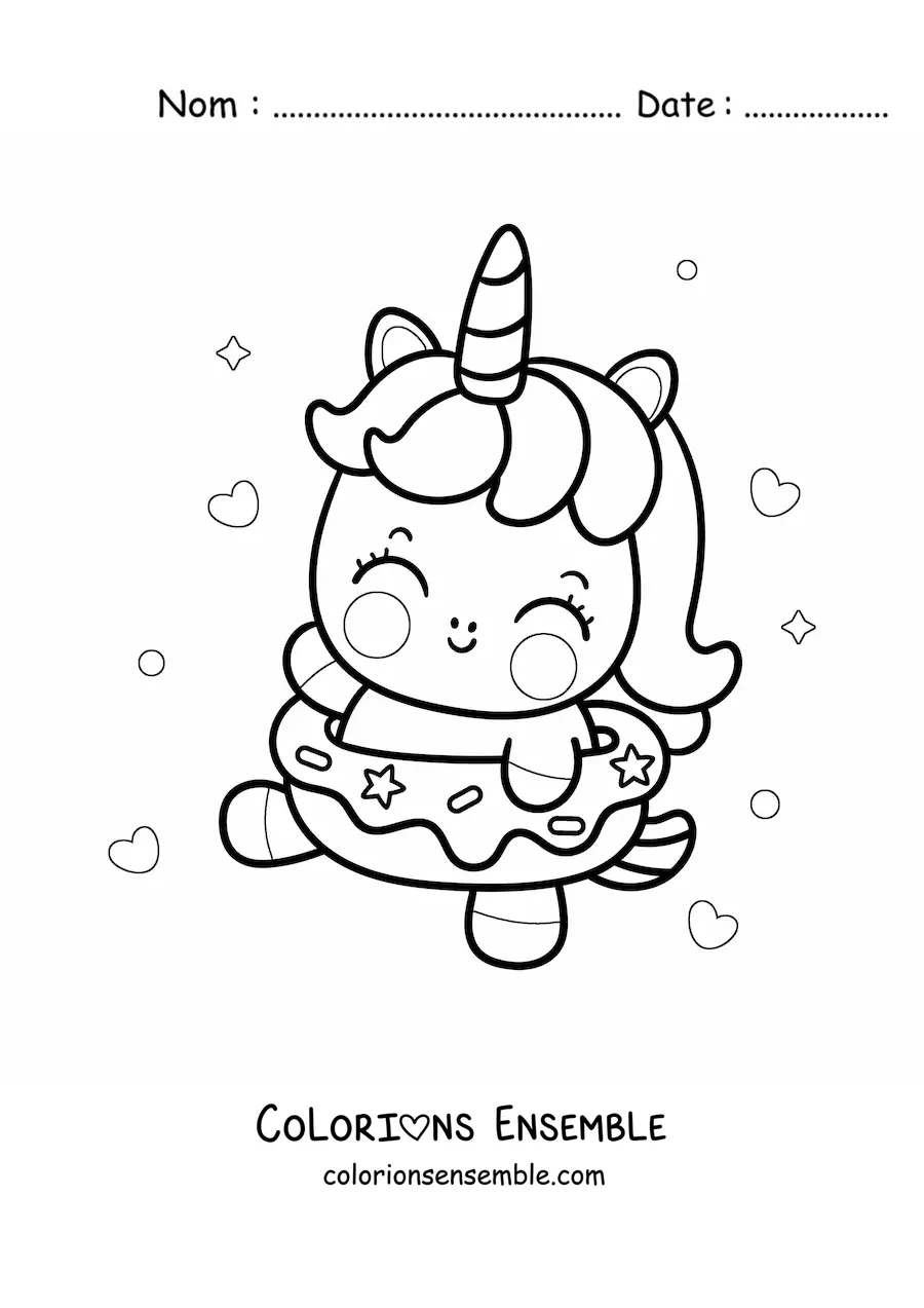 Coloriage d'une licorne mignonne dans un donut