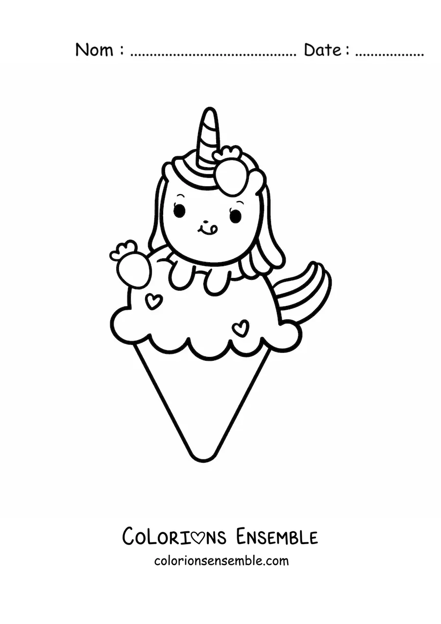 Coloriage d'une licorne mignonne sur une glace géante