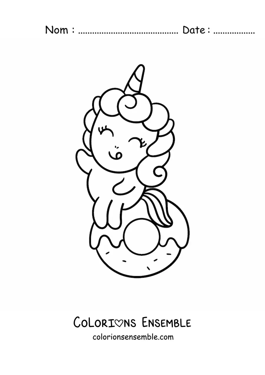 Coloriage d'une licorne mignonne dans un grand donut