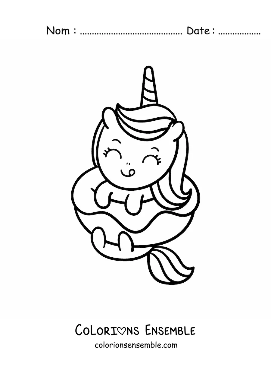 Coloriage d'un bébé licorne dans un donut