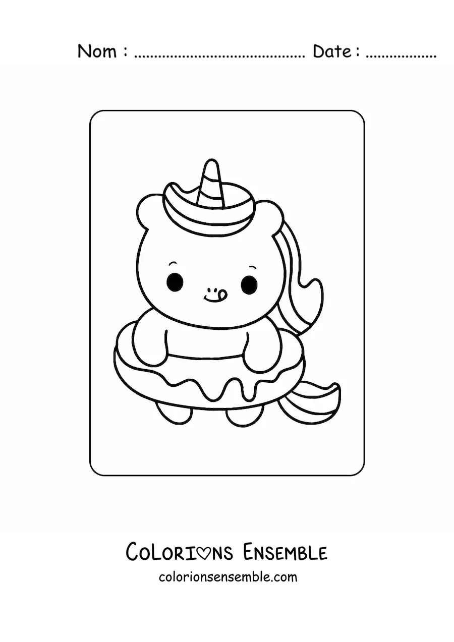 Coloriage facile d'un bébé licorne avec un donut géant
