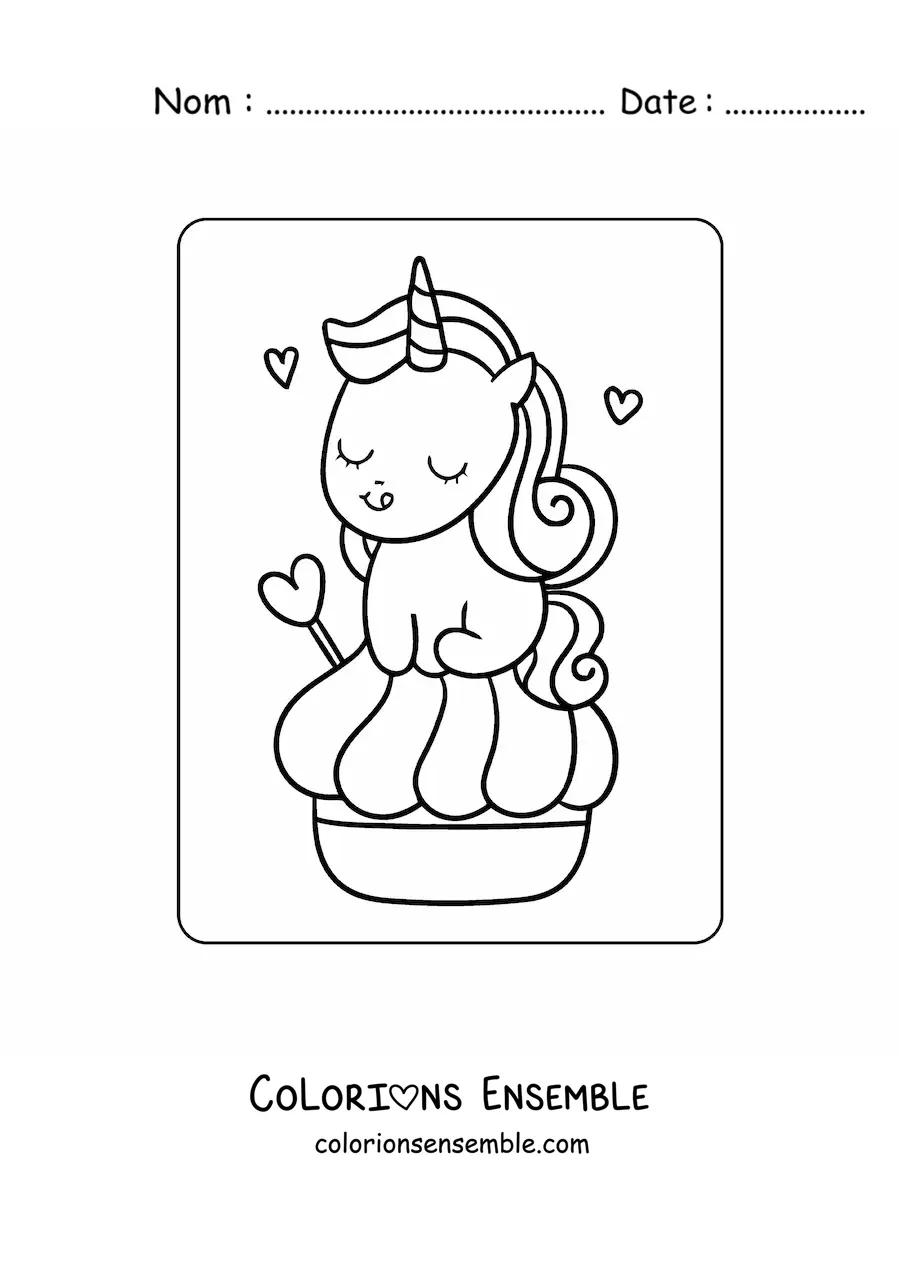 Coloriage d'une licorne kawaii avec un bonbon géant