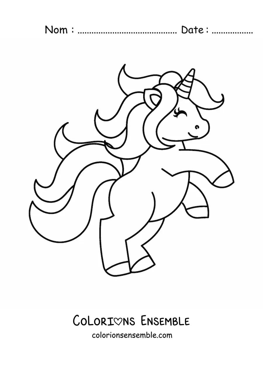 Coloriage d'une licorne kawaii dressée sur deux pattes
