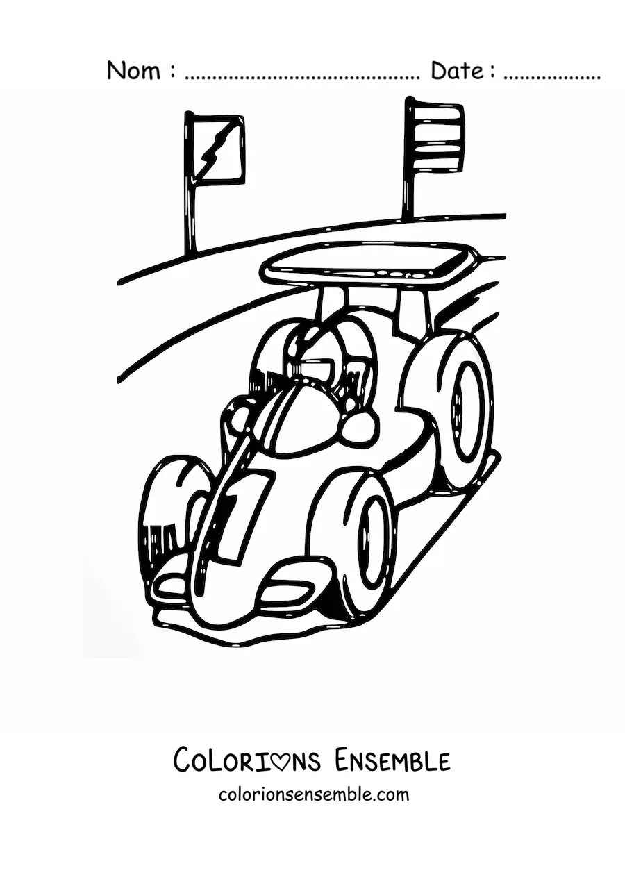 Image à colorier d’une voiture de Formule 1 sur le circuit