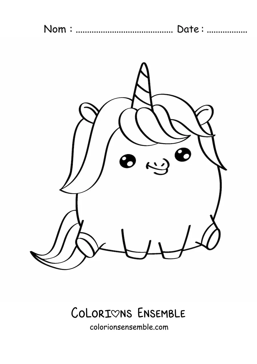 Coloriage facile d'une grande licorne kawaii assise