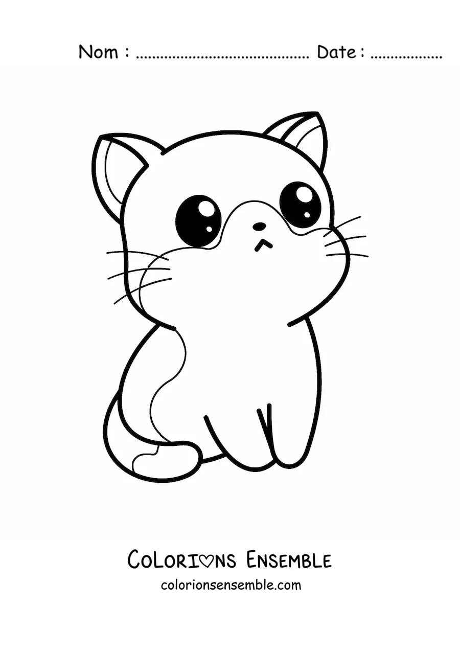 Coloriage d'un chat kawaii aux grands yeux