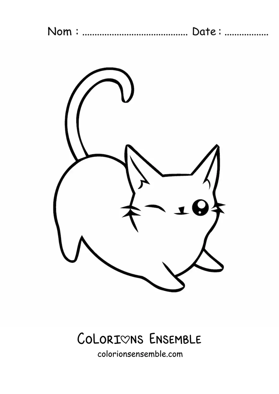Coloriage d'un chat kawaii qui s'étire