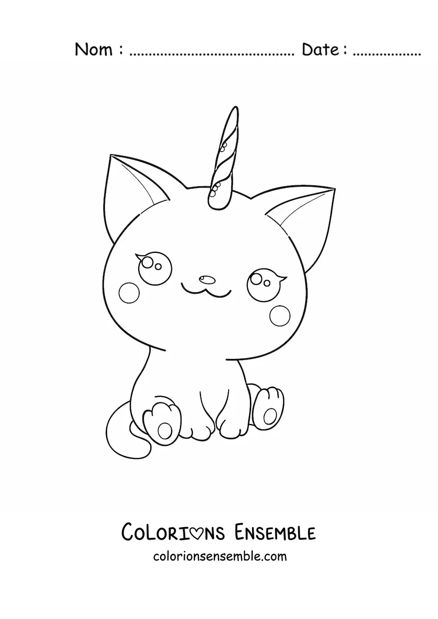 Coloriage d'un chatlicorne kawaii assis
