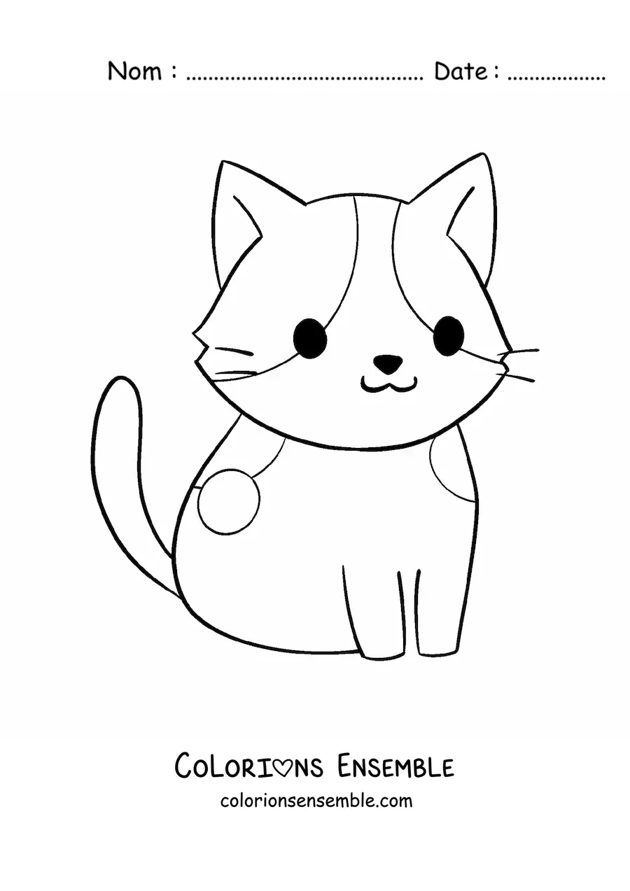 Coloriage facile d'un chat kawaii