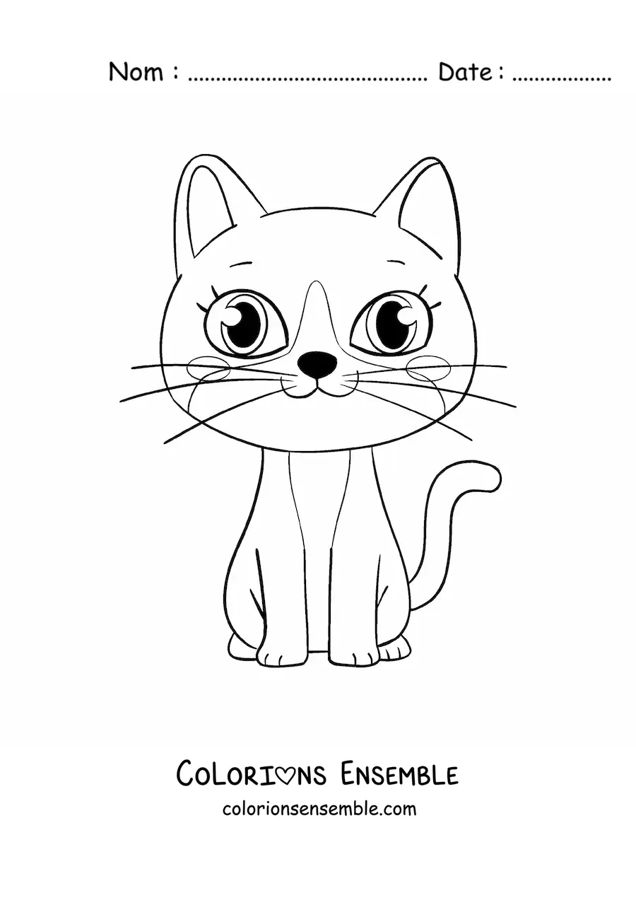 Coloriage d'un chat kawaii assis