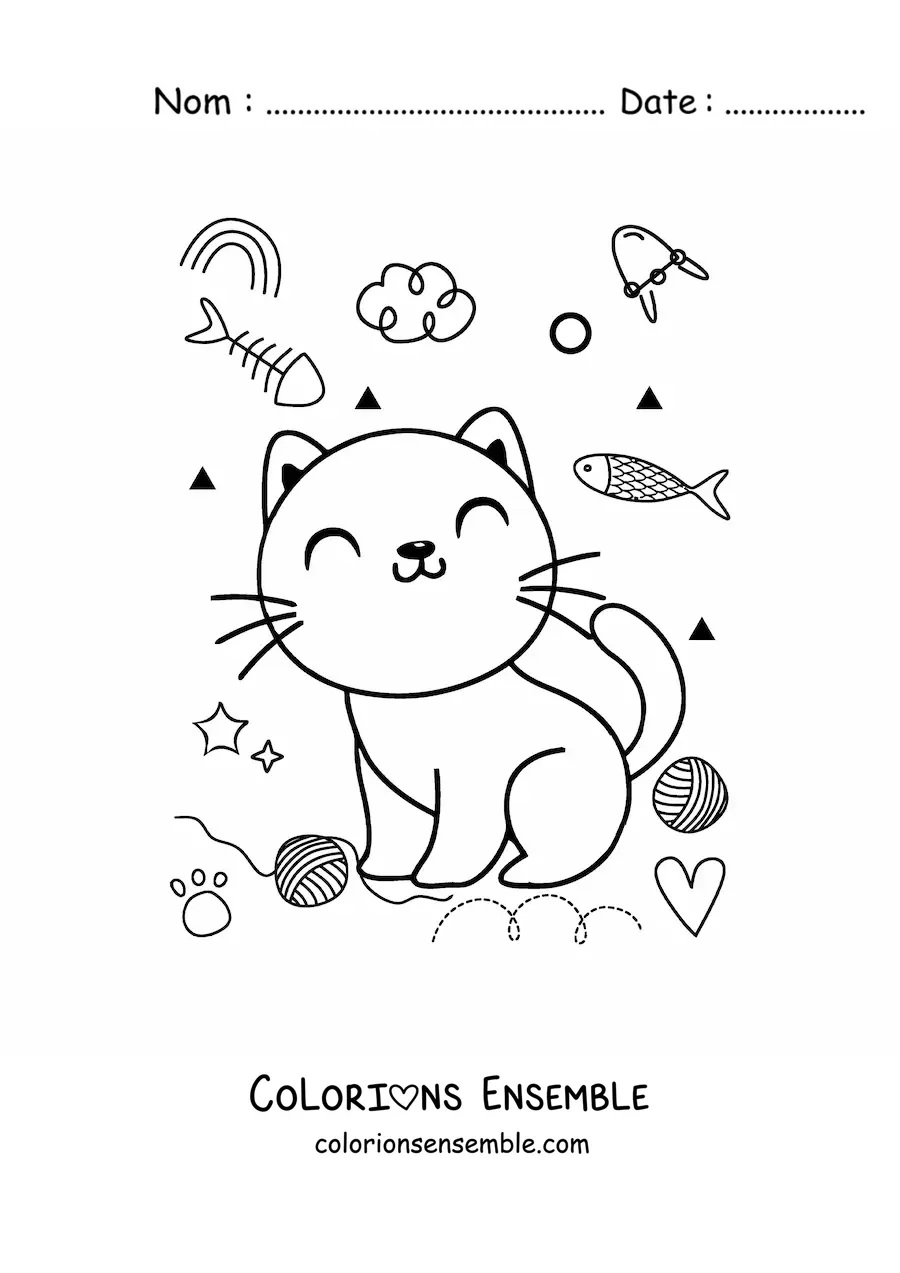 Coloriage d'un chat kawaii heureux