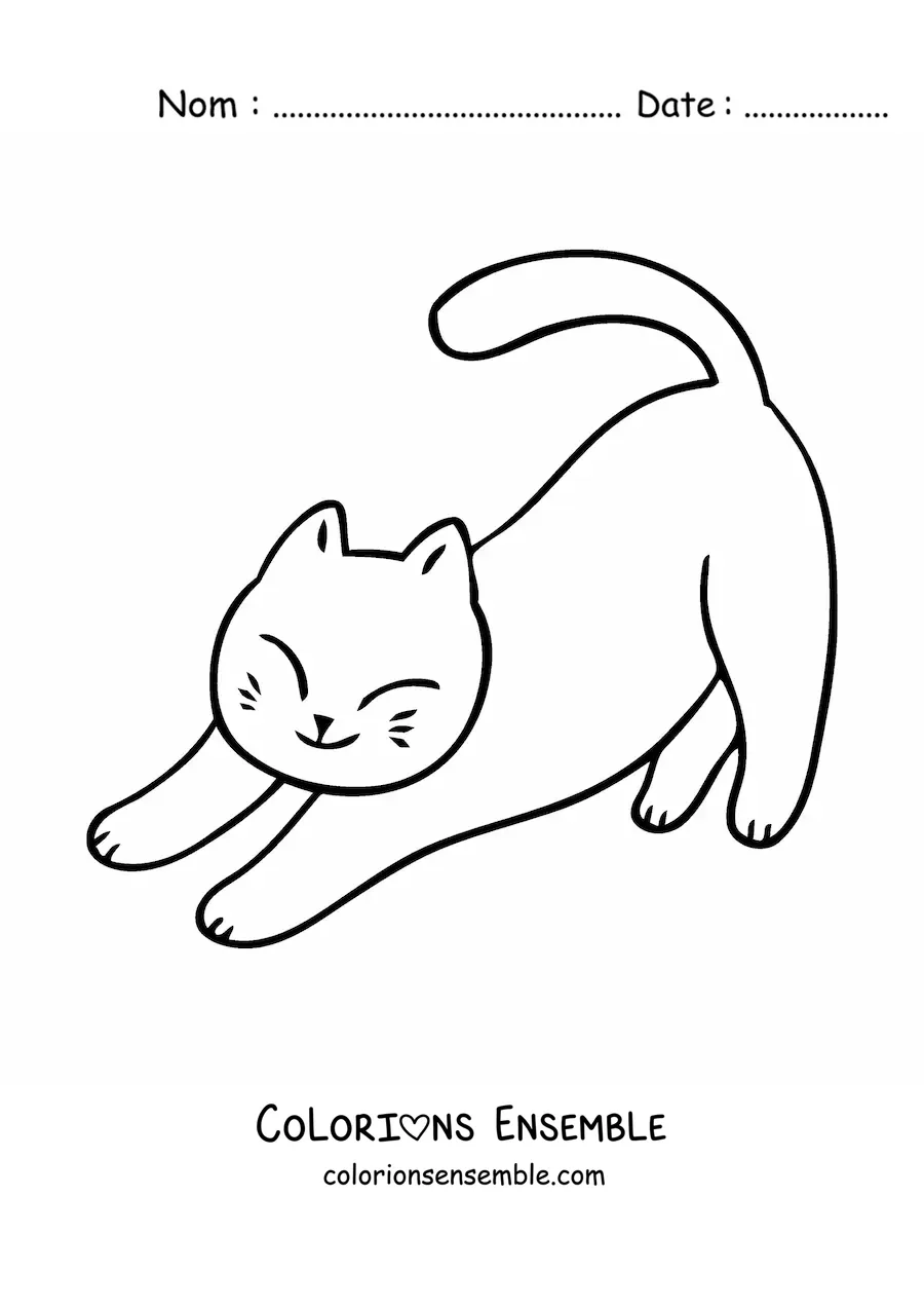 Coloriage d'un chaton kawaii qui s'étire