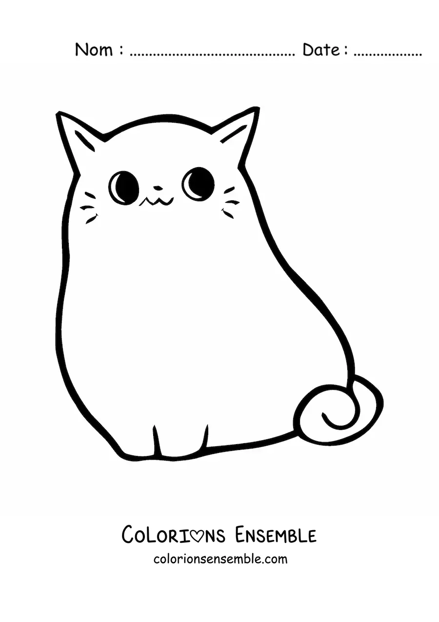 Coloriage facile d'un grand chaton kawaii