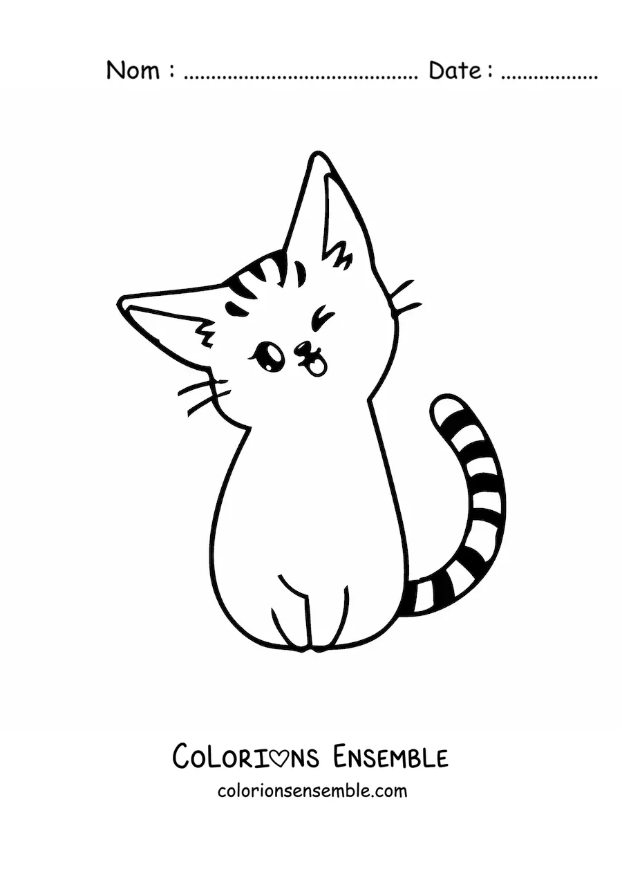 Coloriage d'un chaton kawaii rayé assis