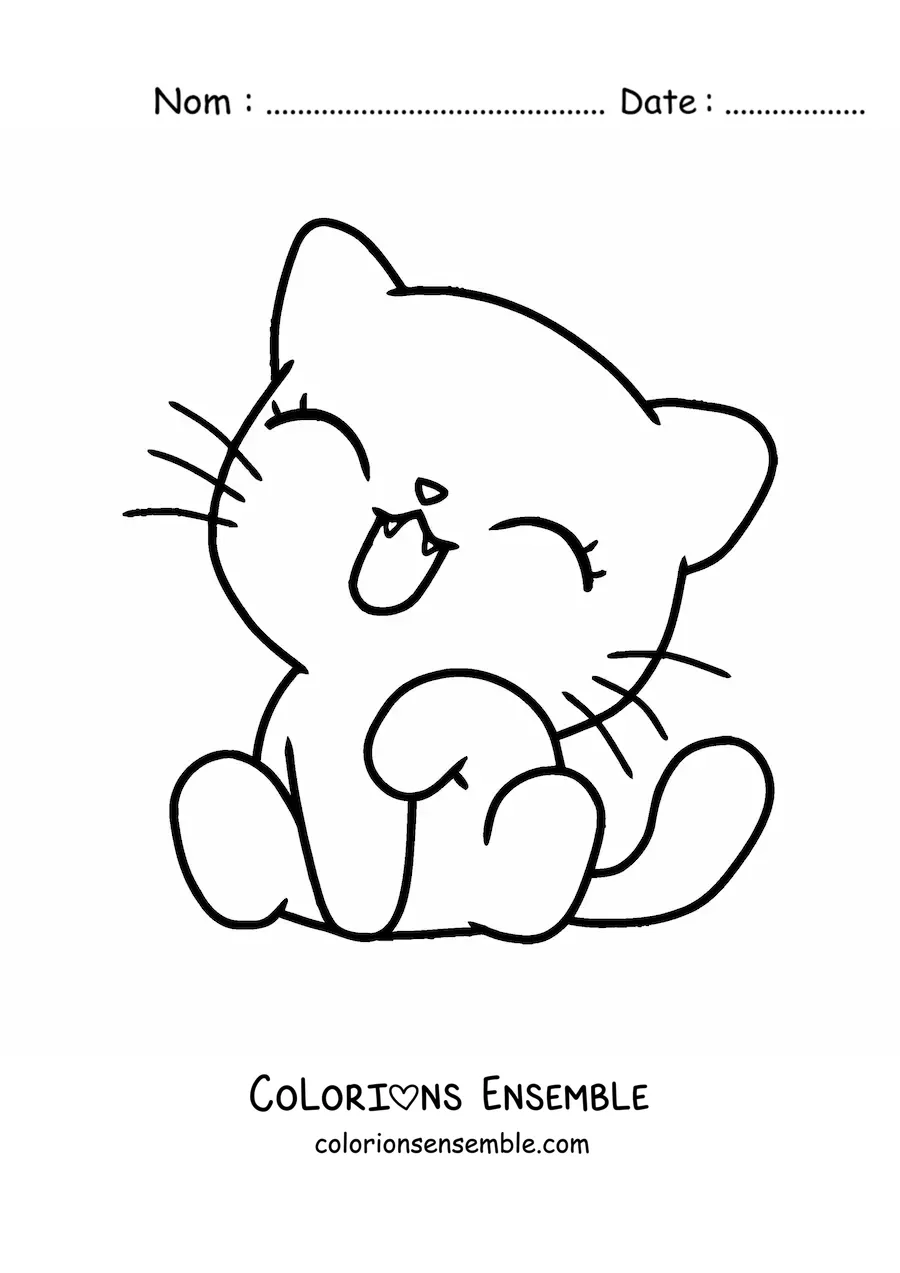 Coloriage d'un chaton kawaii assis