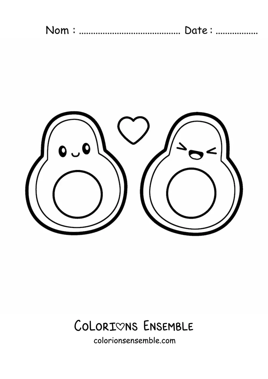 Coloriage d'un couple d'avocats kawaii