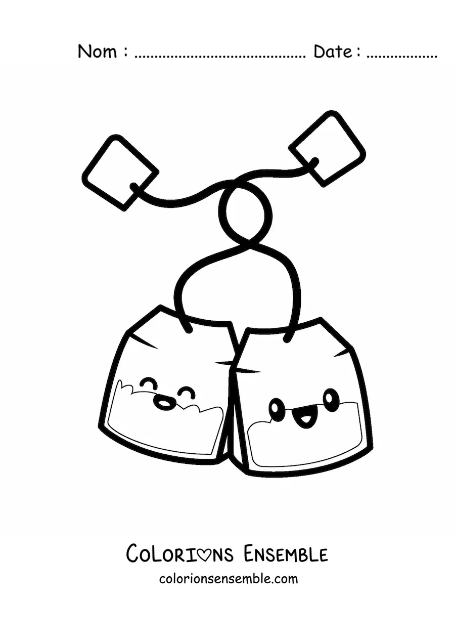 Coloriage d'un couple de sachets de thé kawaii