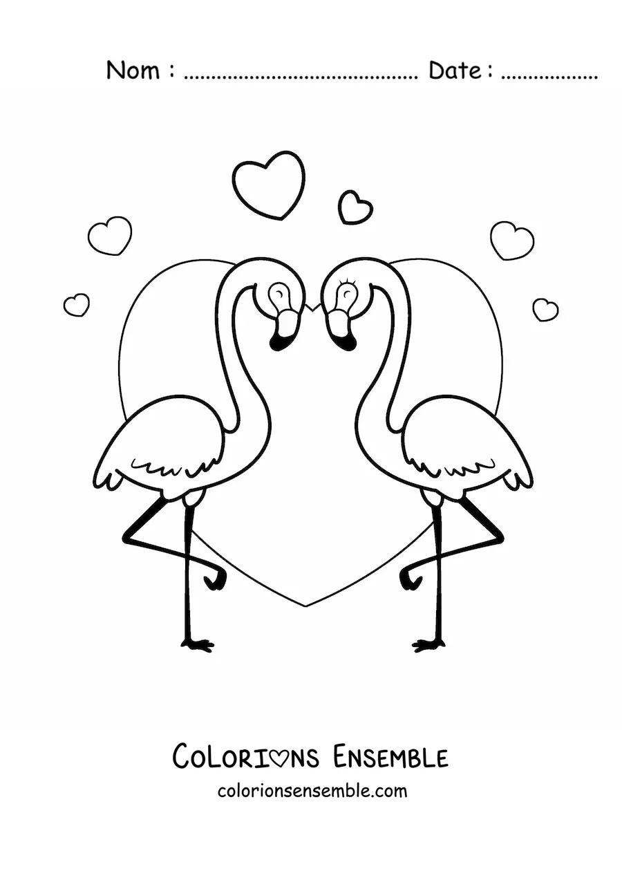 Image à colorier de flamants roses amoureux