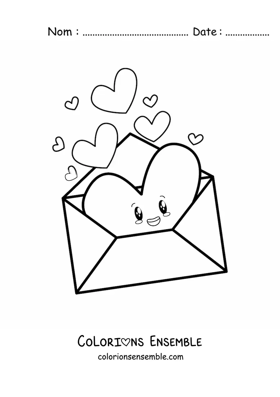 Image à colorier d'une carte de la Saint-Valentin