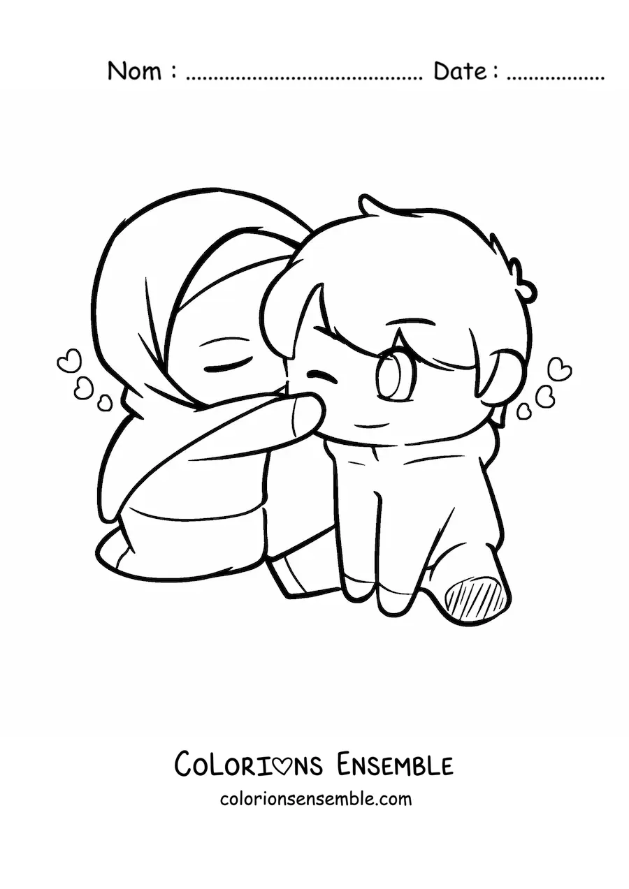 Image à colorier d'un couple de musulmans kawaii