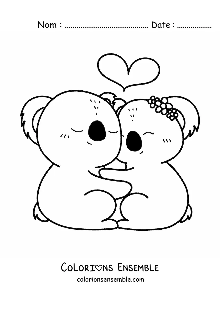 Image à colorier d'un couple de koalas kawaii
