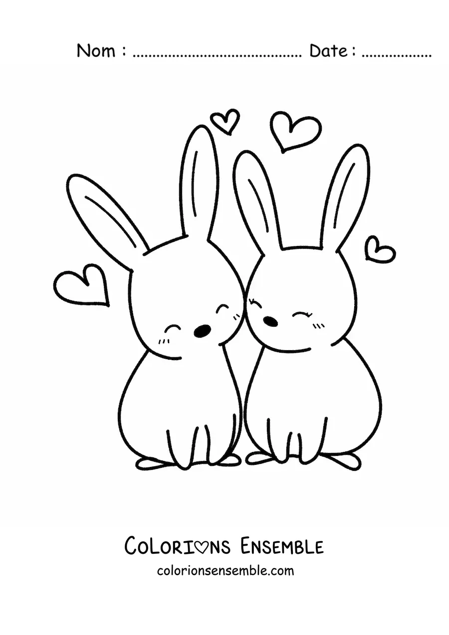 Image à colorier d'un couple de lapins kawaii