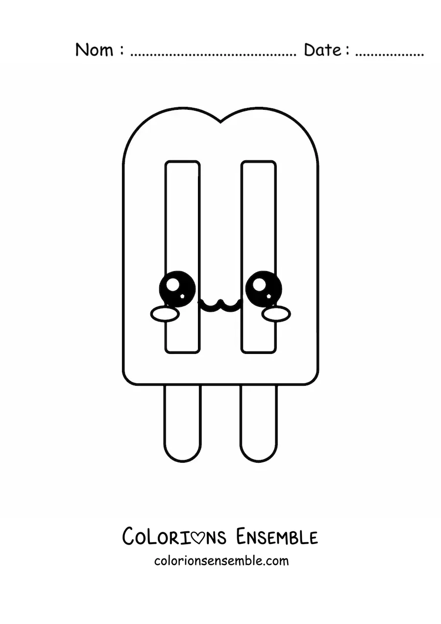 Image à colorier facile d'une glace kawaii à deux bâtonnets