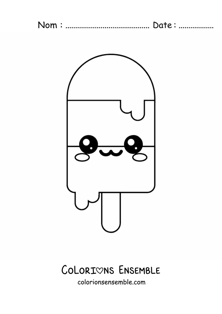 Image à colorier facile d'une glace en bâtonnet kawaii