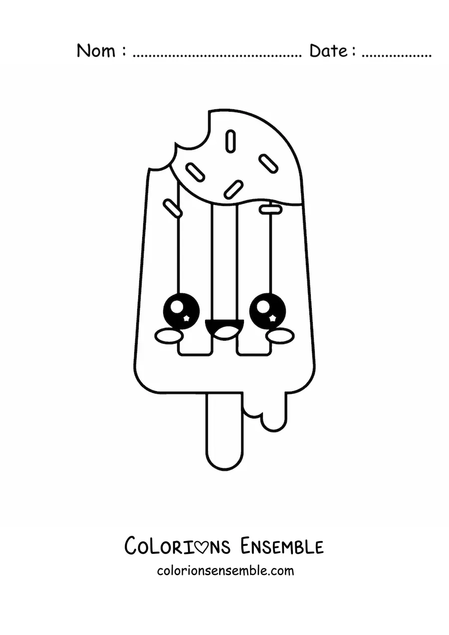 Image à colorier d'une glace kawaii croquée