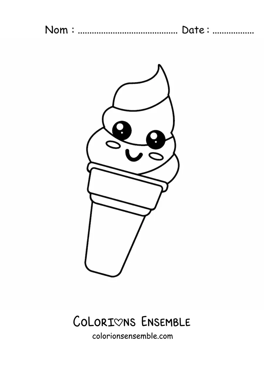 Image à colorier d'un grand cornet de glace kawaii
