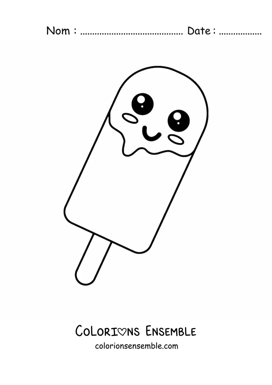 Image à colorier d'une glace en bâtonnet kawaii toute simple