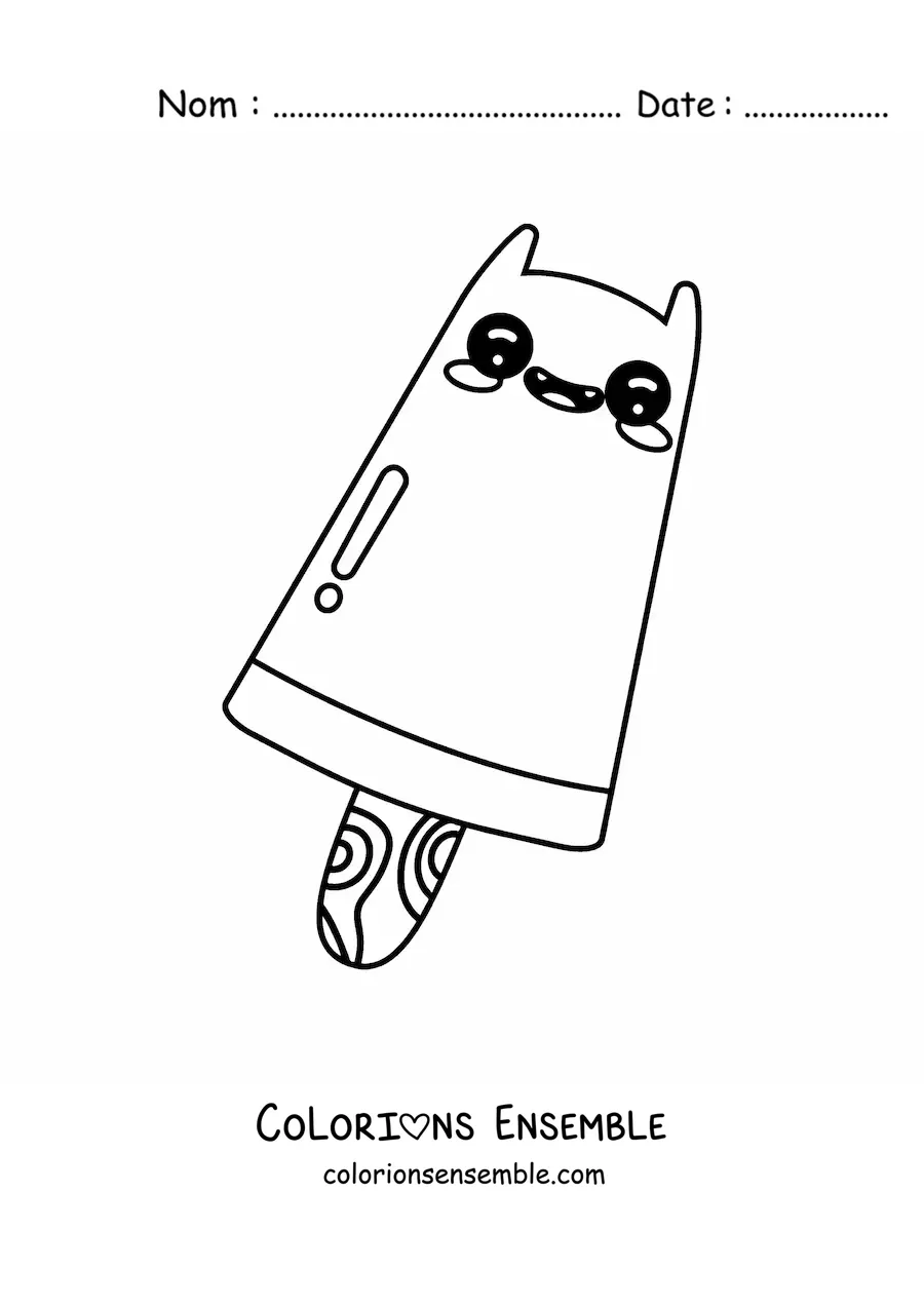 Image à colorier d'une glace kawaii en forme de chat