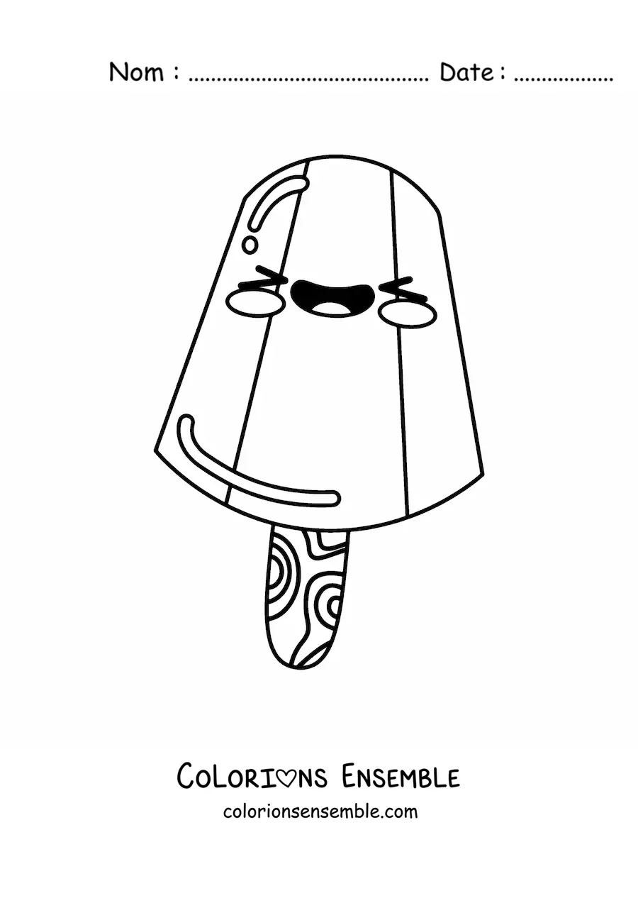 Image à colorier d'une glace en bâtonnet kawaii toute animée
