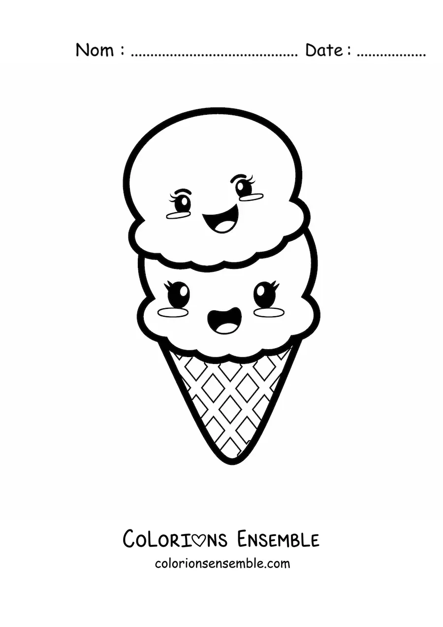 Image à colorier d'un joli cornet de glace kawaii