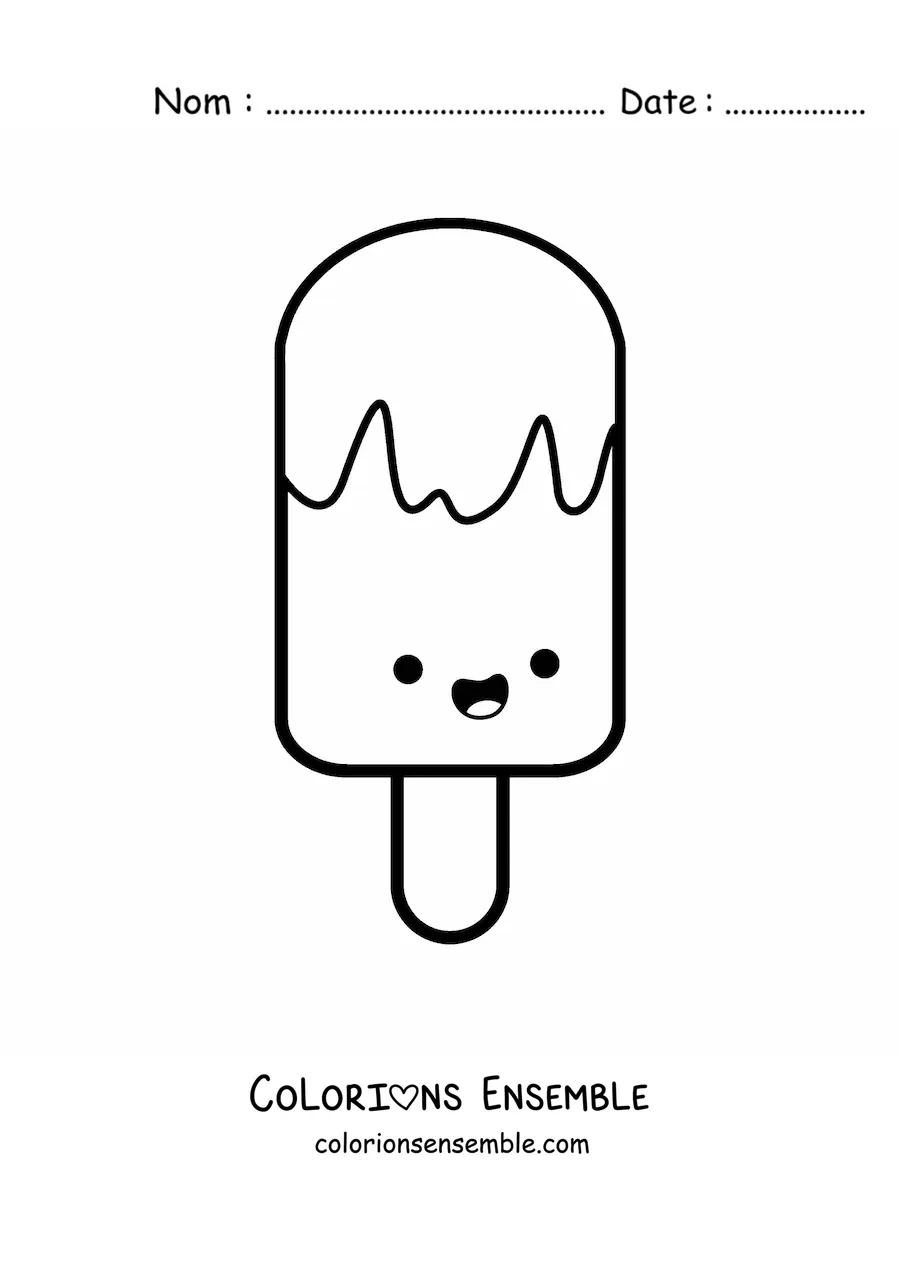 Image à colorier d'une glace kawaii toute animée