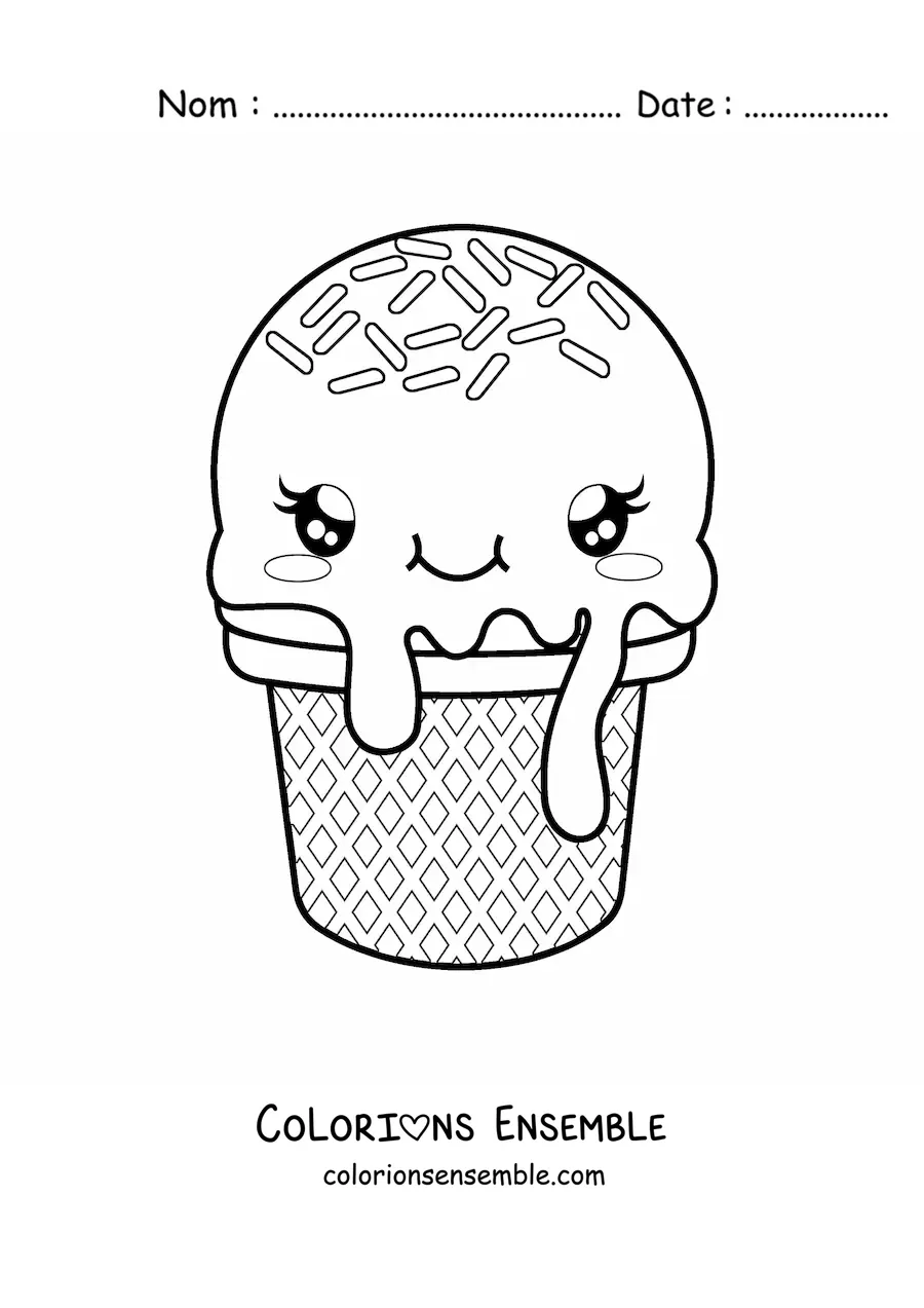 Image à colorier d'un joli cornet de glace kawaii tout animé