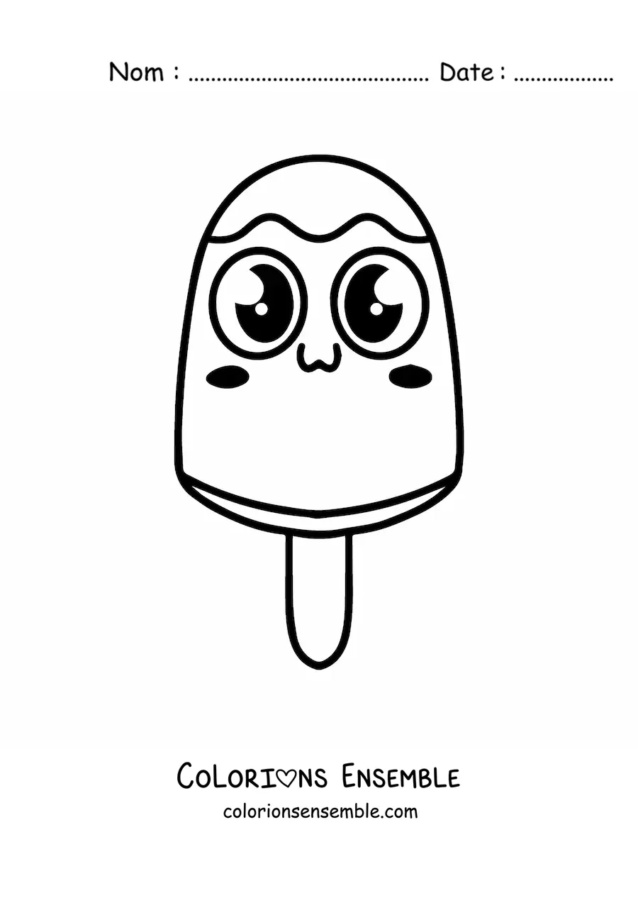 Image à colorier d'une glace kawaii avec de grands yeux