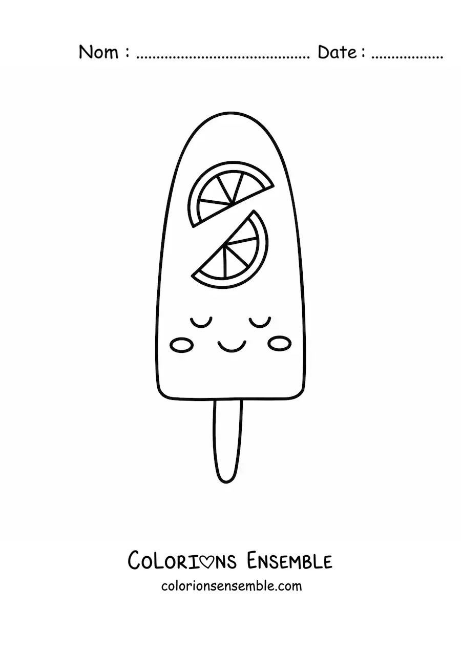 Image à colorier facile d'une glace en bâtonnet kawaii